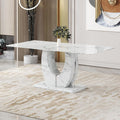 White Faux Marble Dining Table for 6/7/8｜Modern Luxury Dining Room Table｜71" Large Rectangular Kitchen Table with 0.4" Thick Tempered Glass Top for Family Gatherings