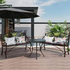 39.7" Arched Back Garden Bench, Metal Outdoor Bench with Scalloped Butterfly Pattern Backrest, Heavy Duty Patio Loveseat with Armrests & Slatted Seat for Front Porch, Backyard, Lawn & Park, Black