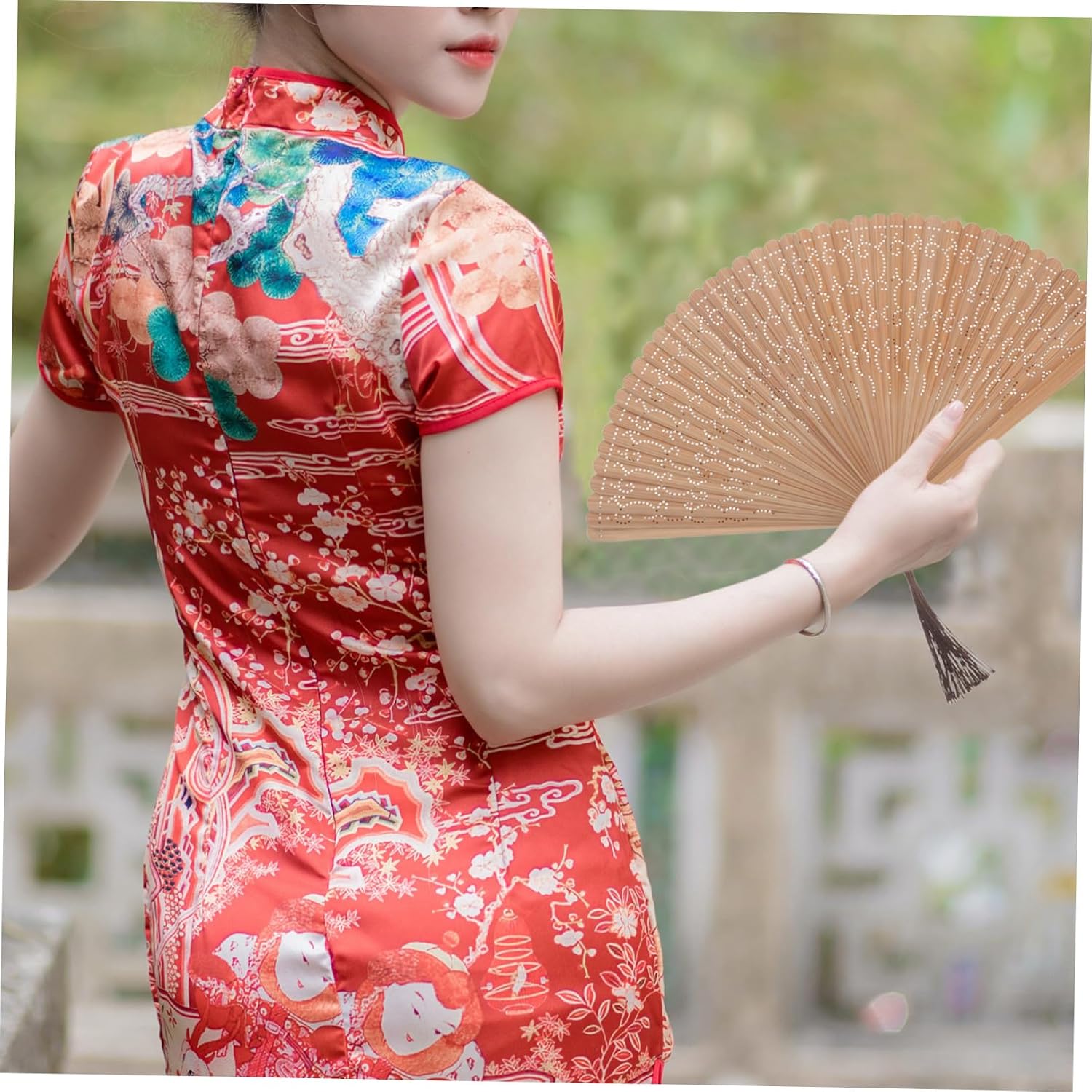 Baluue Mini Folding Fan Small Decorative Chinese Hand Fan Hollow Carved Design Portable 18cm for Women Wedding Dance Performance