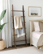 TEAKMAMA 6-Tier Blanket Ladder with Hanging Knobs,5.5 Ft Wall Leaning Blanket Ladders for Living Room Bedroom,Rustic Decorative Storage for Quilts,Throws,Easy to Assemble,Rustic Brown