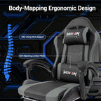Ergonomic Gaming Chair with Footrest, Grey Black Video Game Chair w/Adjustable Headrest & Lumbar Support for Adults Kids, 360° Swivel for Home Office Bedroom Gaming Room, Grey&Black