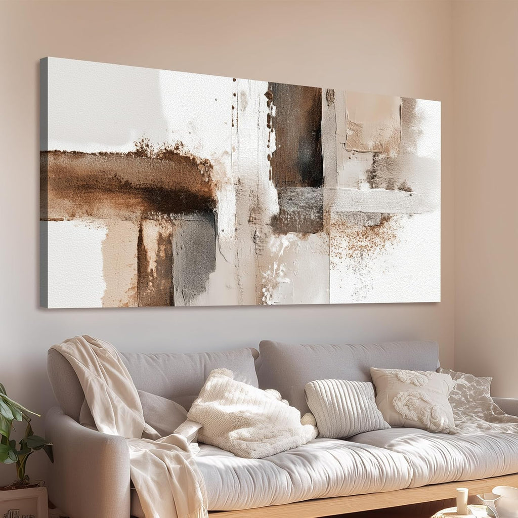 Azatyam Wall Art for Living Room Canvas Wall Art Abstract Beige Brown White Minimalist Modern Wall Decor for Bedroom Home Wall Art Picture Prints Horizontal Large Artwork Paintings Decor 20" x 40"