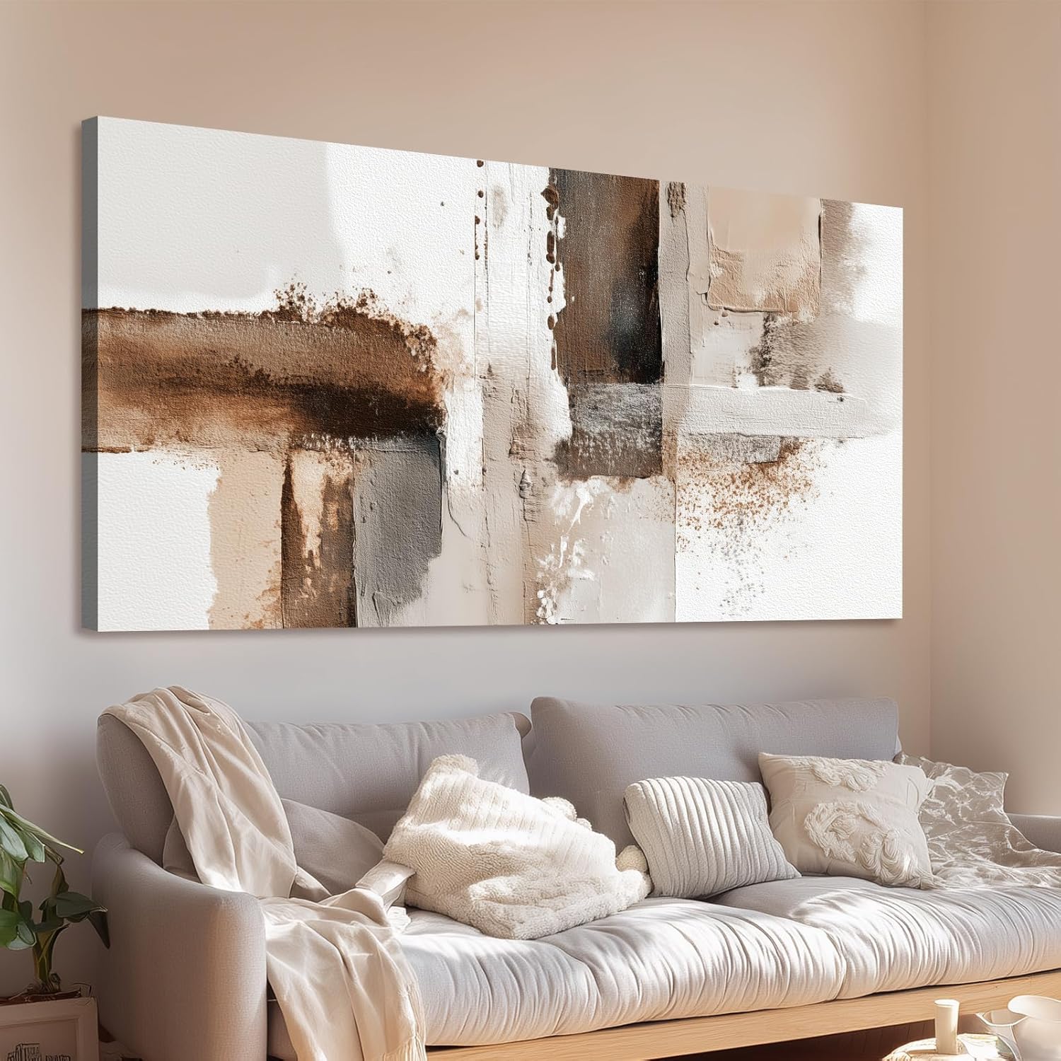 Azatyam Wall Art for Living Room Canvas Wall Art Abstract Beige Brown White Minimalist Modern Wall Decor for Bedroom Home Wall Art Picture Prints Horizontal Large Artwork Paintings Decor 20" x 40"