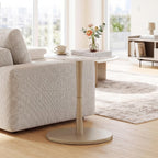Giantex Round Marble Side Table, Modern Sofa Couch End Table w/Stone Finish & Wooden Pedestal, Coffee Drink Tables, Accent Bedside Night Stand for Bedroom Living Room Small Spaces (White & Gold,1)