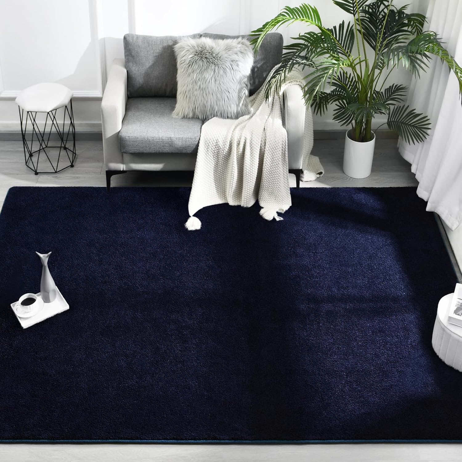 FlyDOIT Area Rugs for Bedroom Living Room, 4x6 Navy Blue Super Soft Comfy Thickened Memory-Foam Indoor Carpets, Modern Aesthetic Minimalist Carpet for Boys Girls Adults Apartment Nursery Home Décor