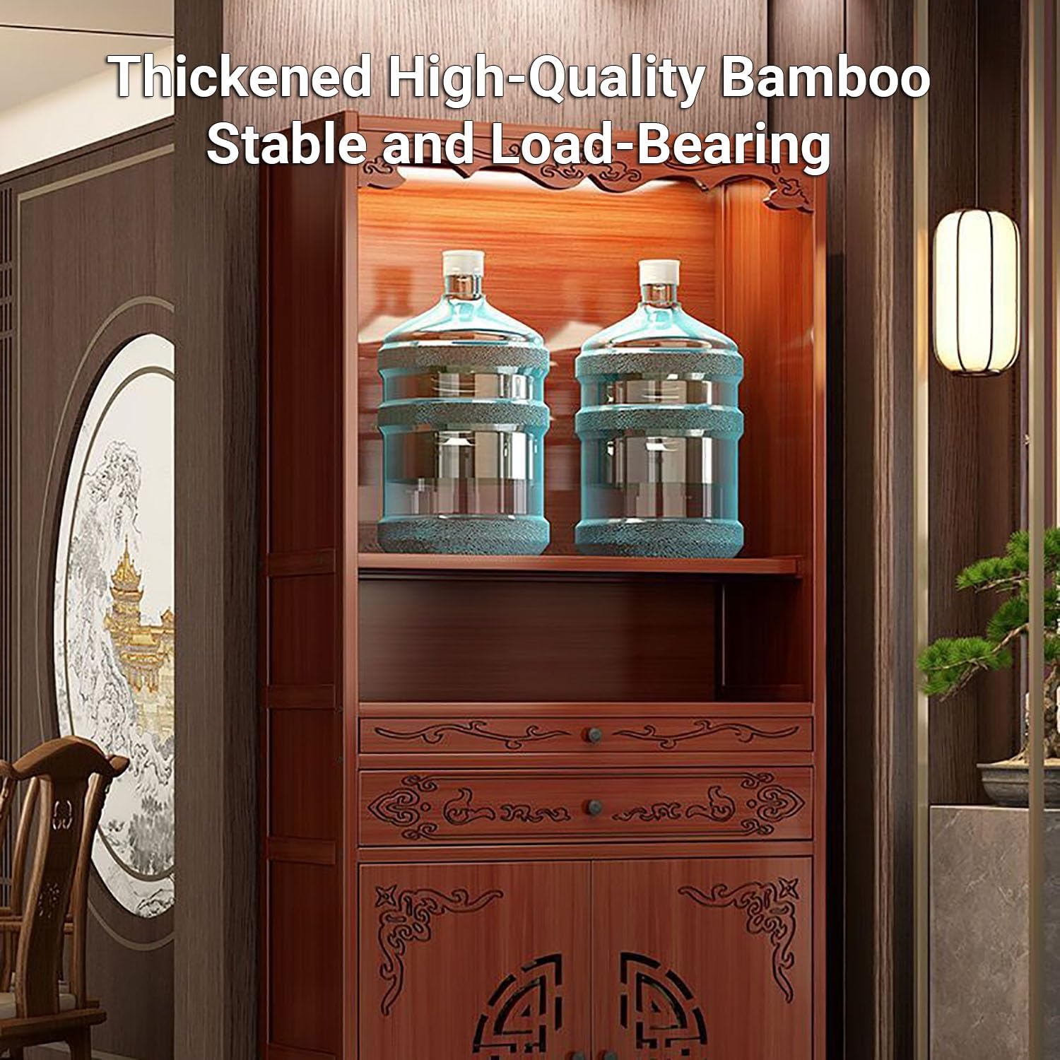 Altar Cabinet, Pooja Cabinet, Thick Bamboo Altar Table, Personal Meditation Temple for Temples and Homes, Meditation Shrine with Drawers & Storage(Style A,53cm/20.8in)