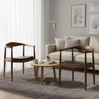 Kennedy Armchair Set of 2, Mid Century Modern Dining Chair, PU Upholstered Kennedy Chair, Ash Wood Armchair for Living Room, Dining Room, Office, Kitchen, Fully Assembled (Walnut)