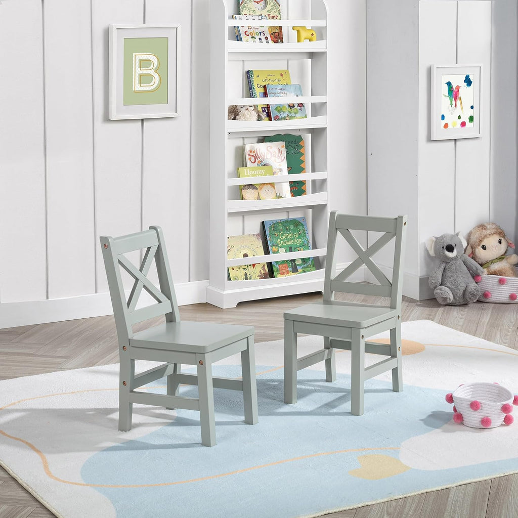 eHemco Solid Hard Wood X Back Kids Chair, Sage Green, Set of 2