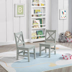 eHemco Solid Hard Wood X Back Kids Chair, Sage Green, Set of 2