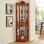 Classical Glass Cabinet Lighted, Wine Cabinet with Adjustable Glass Shelves, for Living Room Corridor,for Kitchen Home