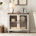 WAMAPT Kitchen Storage Cabinets, Farmhouse Sideboard Buffet Cabinets with Glass Door, Wood Coffee Bar Tables with Adjustable Shelf for Dining Room, Living Room, Rustic White
