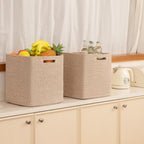 OIAHOMY Storage Cubes, 13 Inch Cube Storage Organizer, Collapsible Storage Bins, Baskets for Organizing, Storage Bins for Shelves-Brown, 3-PACK
