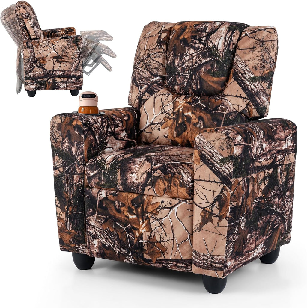 HONEY JOY Kids Recliner, 2-in-1 Toddler Armrest Sofa Couch with Cup Holders, Adjustable Footrest, Velvet Fabric, Child-Size Recliner Chair for Boys Girls Age 3+ (Leaf Color)