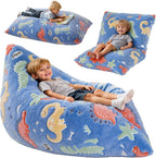 BRINJOY Kids Bean Bag Chair Bed, 3 in 1 Memory Foam Filled Bean Bag Sofa with Removable Cover for Playroom Daycare Bedroom, Toddlers Lazy Floor Mattress Lounger for Boys Girls, Glowing Dinosaur