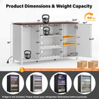 70" Large Coffee Bar Cabinet with Power Outlet, Mini Fridge Cabinet with Adjustable Shelf Wine Rack Glass Holder Liquor Wine Bar Storage, White Fluted Buffet Sideboard Table for Kitchen Dining Room