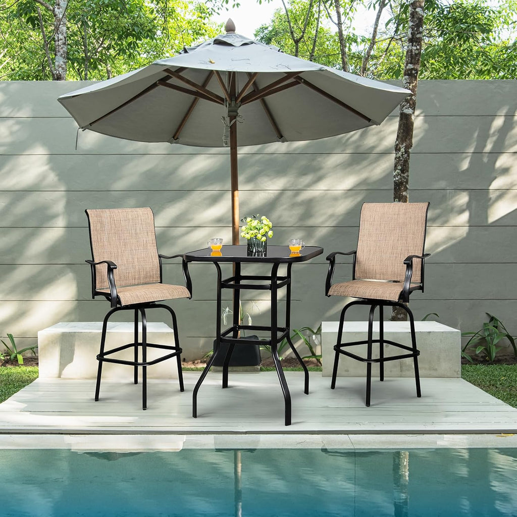 VINGLI 32" Outdoor Patio Bar Height Table, Square Tempered Glass Metal Table for Patio, Backyard, Poolside and Garden (Black)…
