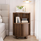 Decofy Modern Round Nightstands Set of 2 with Sliding Doors and 2 Storage Shelves, Modern Bedside End Table, Suitable for Bedroom (Walnut)