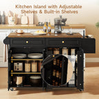 ONBRILL 58" Mobile Kitchen Island, Kitchen Island Cart with Power Outlet, Island Table for Kitchen, Home Bar Carts with Storage, Kitchen Rolling Island with Spice Rack & Towel Rack & Knife Holder