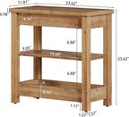 Solid Wood End Table, Farmhouse Narrow Sofa Side Table with 3-Tier Storage Shelf, Small Rectangular Nightstand for Living Room, Bedroom, Small Space, Space-Saving, Brown