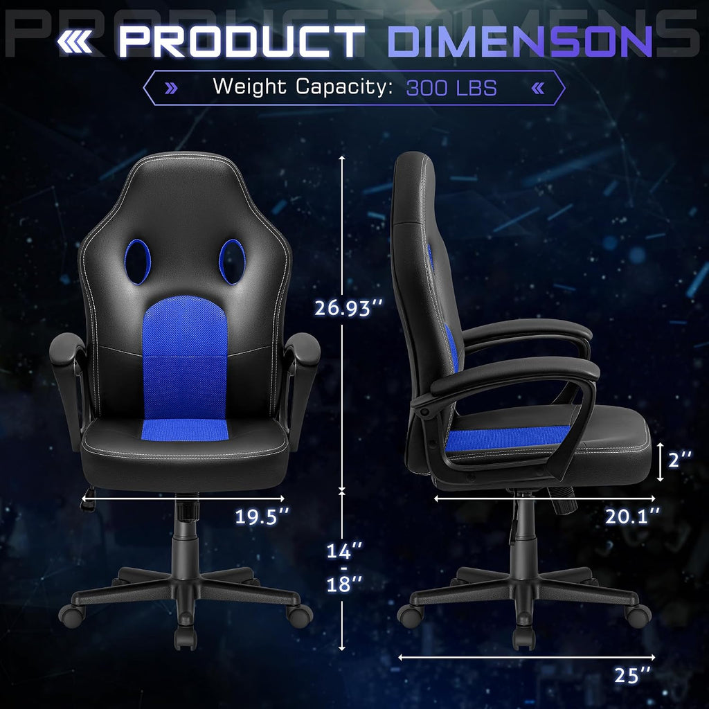 Office Gaming Chair High Back Leather Computer Chairs Ergonomic Height Adjustable Racing Game Desk Chair Executive Conference Task Chair (Blue)