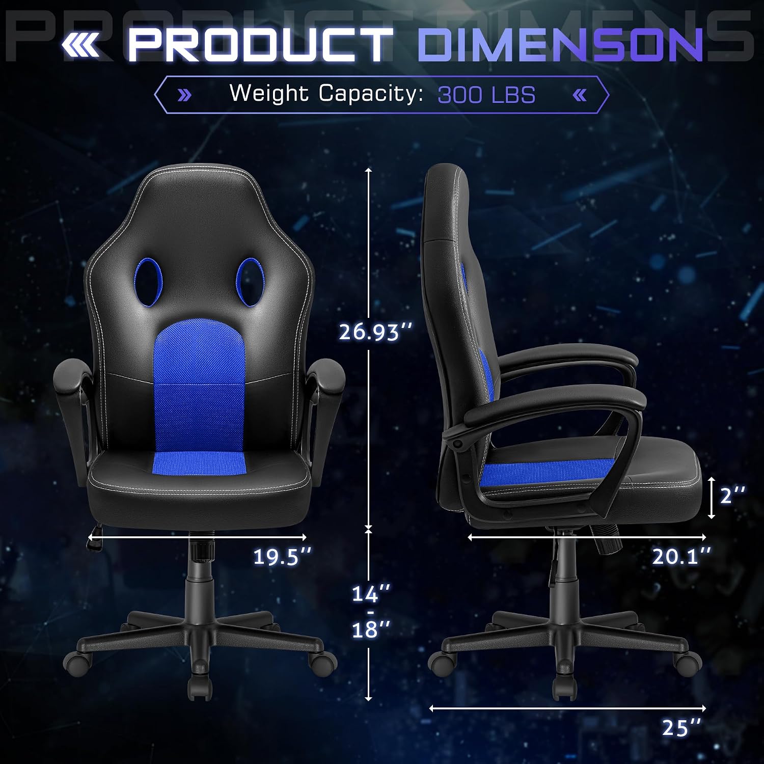 Office Gaming Chair High Back Leather Computer Chairs Ergonomic Height Adjustable Racing Game Desk Chair Executive Conference Task Chair (Blue)