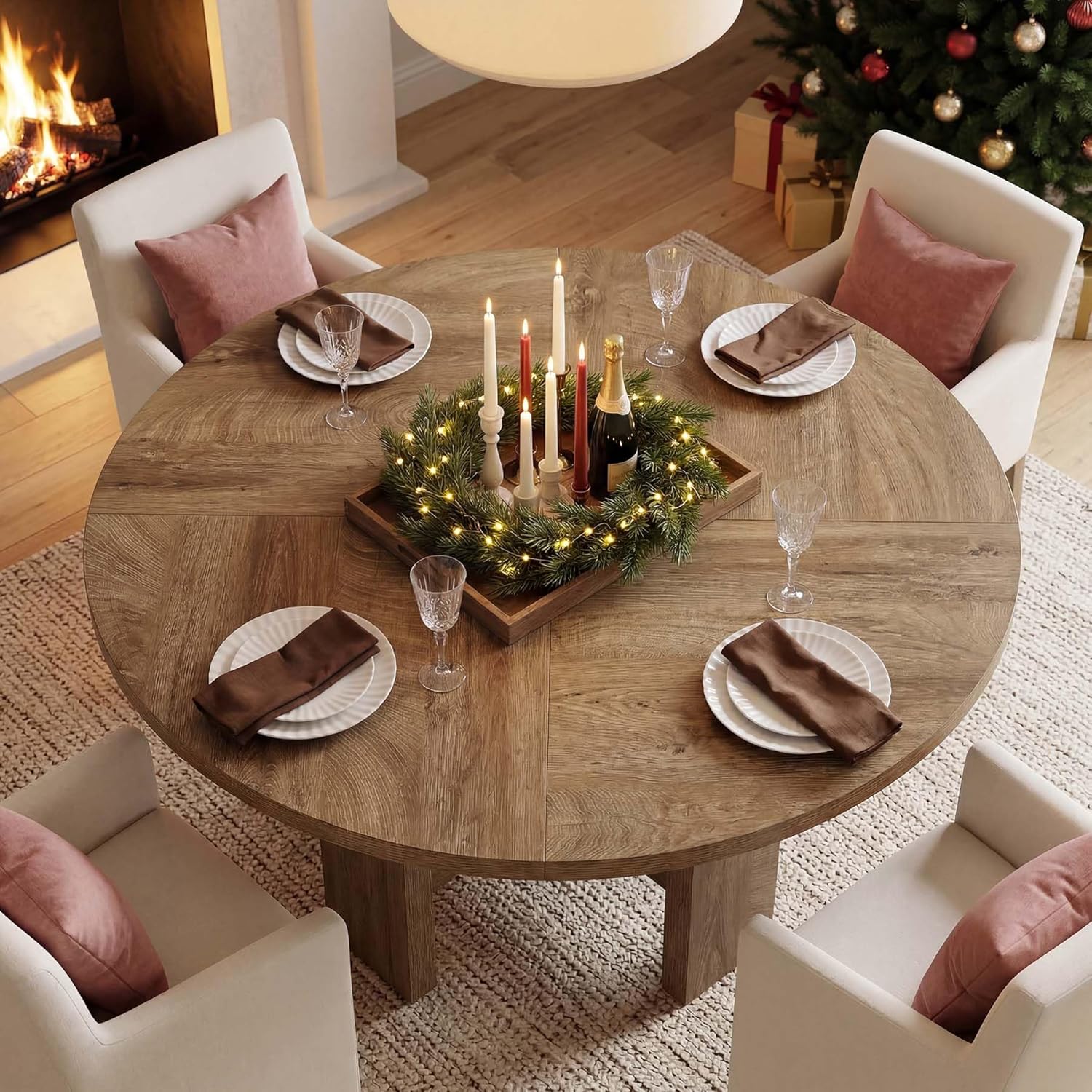 LITTLE TREE 47 inch Round Dining Table, Round Kitchen Table for 6, Farmhouse 47" Dinner Room Tables, Rustic Circle Tables for Kitchen, Dining