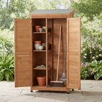 Outdoor Metal Top Wooden 3 Adjustable Shelves Storage Sheds Garden(Light Brown)