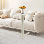 Round Side Table, Small C Shaped End Table, Couch Side Table, Modern Coffee Table, Bedside Snack Table with Y Shaped for Living Room Bedroom Office Apartment (White, 18.9x22in)