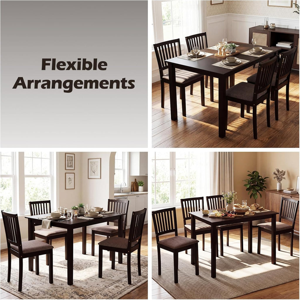 Giantex Dining Table Set for 4, Rectangular Kitchen Table Set w/4 Upholstered Chairs & Solid Rubber Wood Frame, Space-Saving Dinette Set for Small Space, Dining Room, Breakfast Nook