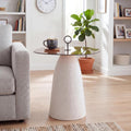 Christopher Knight Home Bruce Modern Coffee Table, Round Side Table with Glass Top and Metal Base, Living Room Sofa End Table, Brown+White