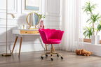 Comfy Home Office Task Chair with Wheels, Cute Modern Upholstered Velvet Seashell Back Adjustable Swivel Vanity Desk Chair, for Women, for Girls,Living Room (Rose red)
