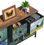 EXOTICA 6 Drawer Dresser for Bedroom Van Gogh Chest of Drawers Wide TV Stands Fabric Storage Drawer Unit for Living Room Entryway Closet Sturdy Steel Frame Wood Top