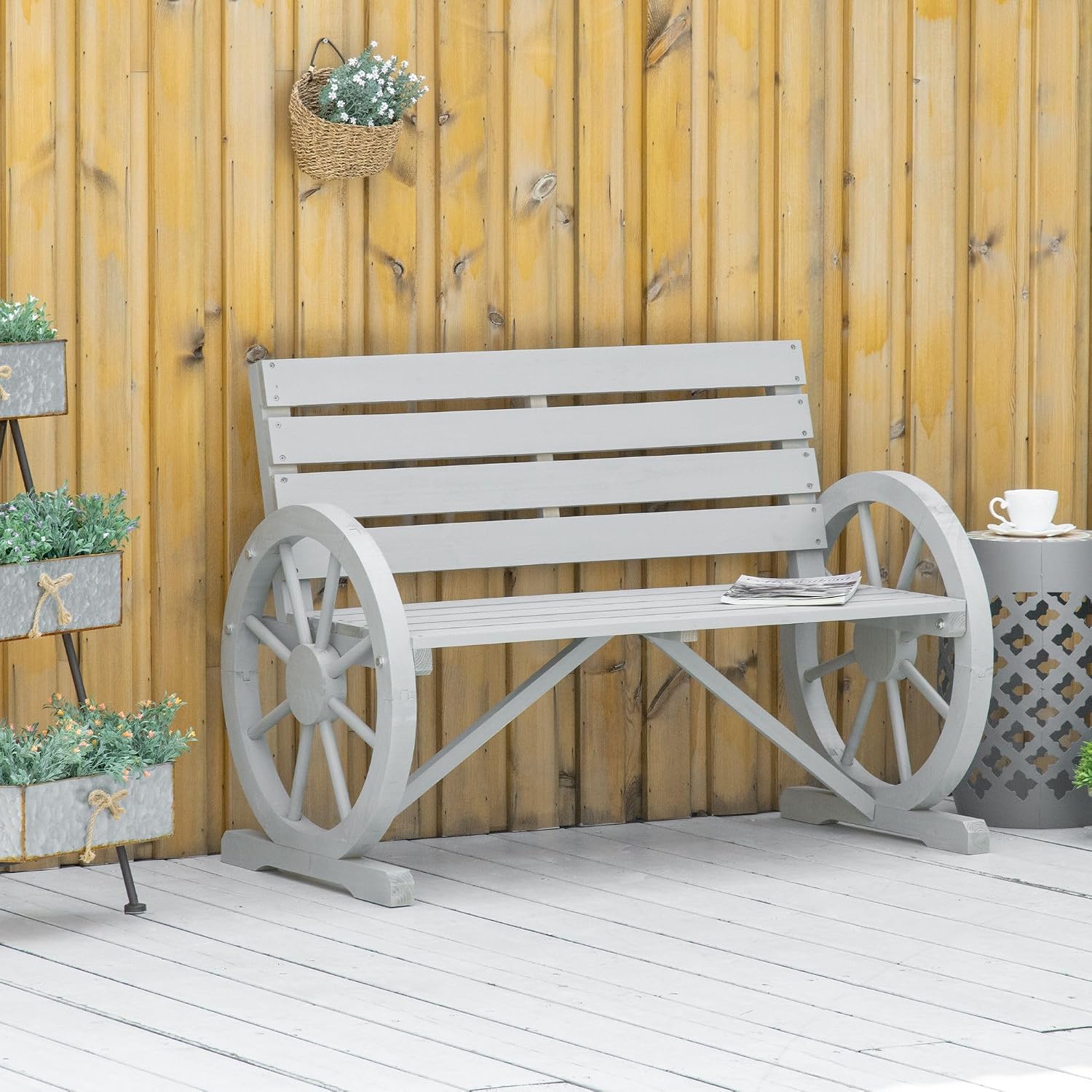Wooden Wagon Wheel Bench