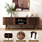 Furniway Living Room Table Sets of 2, Mid Century Coffee Table and TV Stand, Wood Coffee Table with Storage, Modern TV Stand for Bedroom, Living Room, Walnut