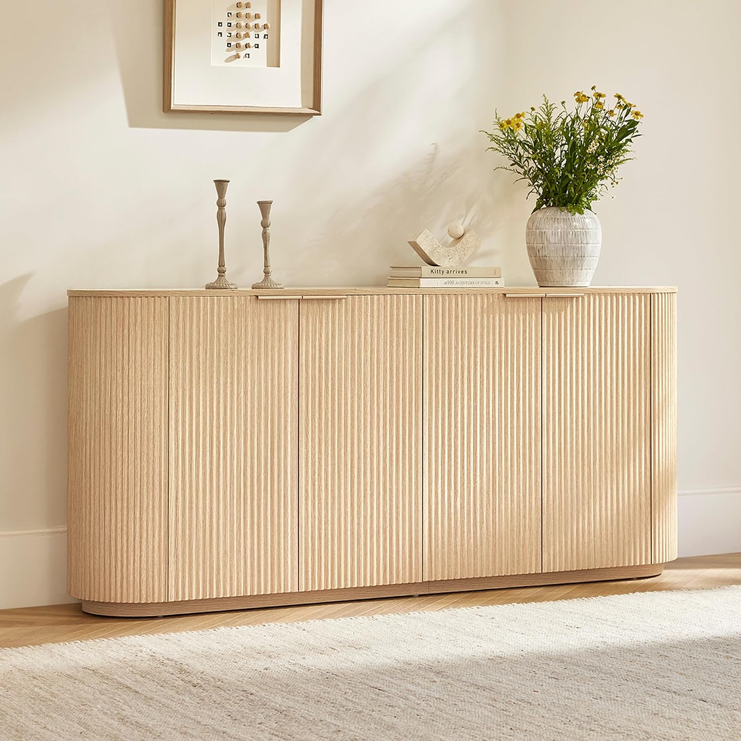CHITA 70" Sideboard Buffet Cabinet with Storage, Fluted Cabinet with Doors and Adjustable Shelves, Media Console for Living Room, 32" H,Oak