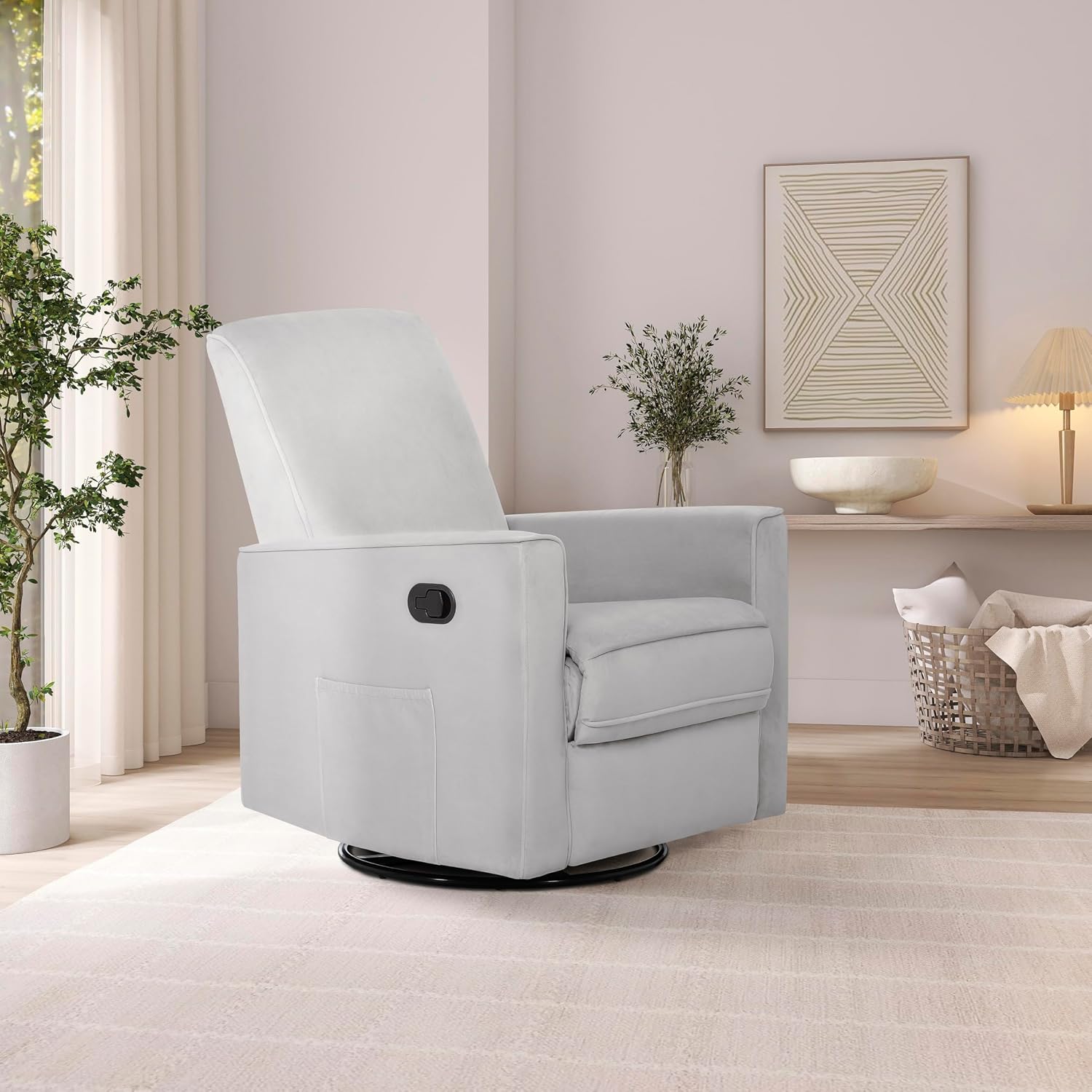 Evolur Raleigh Upholstered Manual Glider Recliner– Rocking & 360° Swivel with Smooth Glide – Greenguard Gold & FSC Certified – Modern Nursery and Living Room Chair in Grey