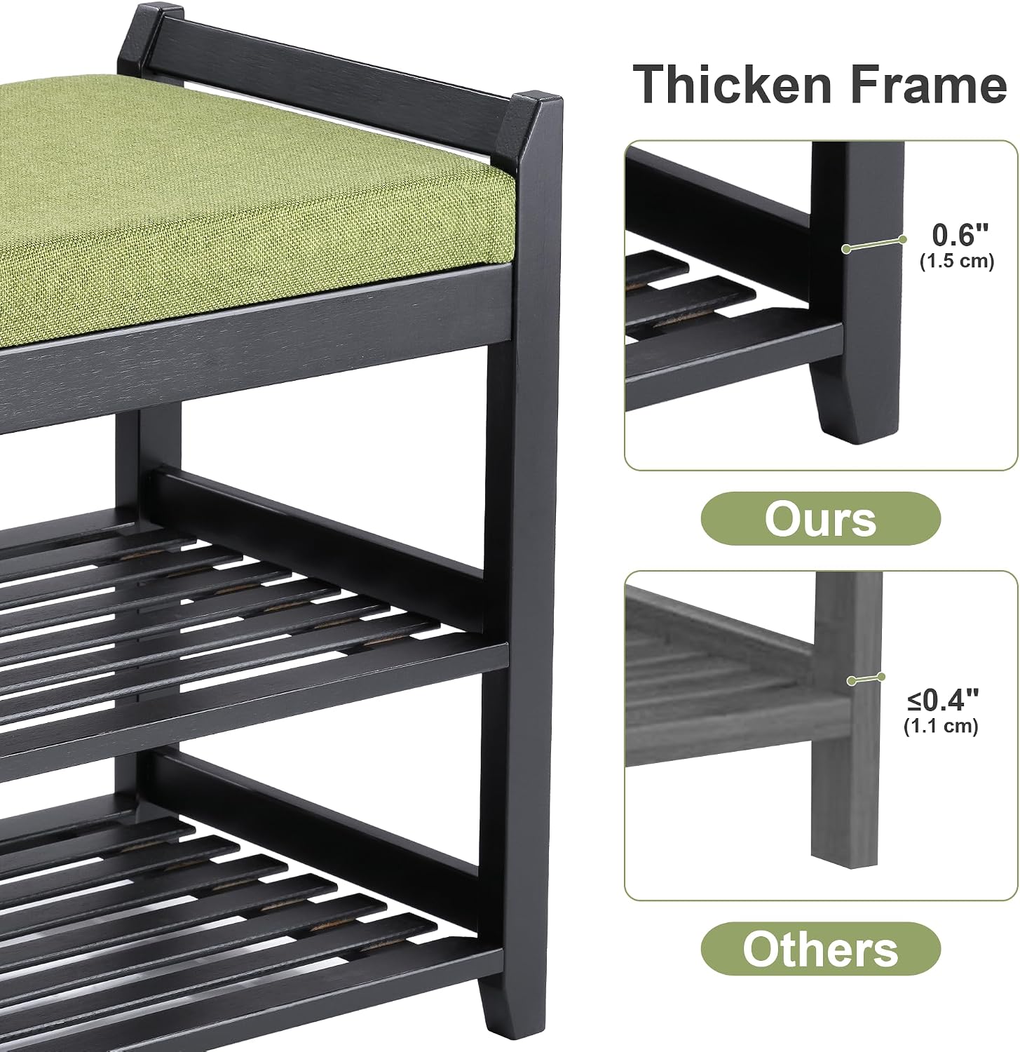 PETKABOO Shoe Rack Bench with Storage 27.6 in, Black Shoe Storage Bench with Cushion for Entryway, Hallway, Bedroom, Living Room