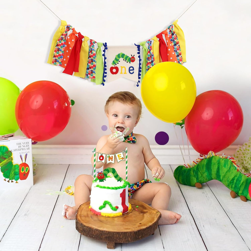 Caterpillar One High Chair Banner - Funny 1st Birthday Decorations,Hungry Caterpillar Colorful Ribbon Banner,First Fruit Birthday Highchair Garland,Colorful Cake Smash Party Photo Props