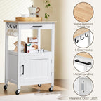 Yaheetech Kitchen Island Cart with Storage, Rolling Kitchen Island on Wheels with 6 Side Hooks, Wood Top Microwave Cart with Drawer for Dining Room, White