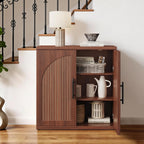MapleGrace 31.5" Fluted Buffet Cabinet with Storage, Mid-Century Symmetrical Arched Sideboard Credenza with Adjustable Shelf, Large Wood Console Table for Dining Room, Kitchen, and Living Room(Walnut)