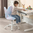 chairus Kids Desk Chair Butterfly Faux Fur Study Chair for Teenage Girls Adjustable Kids Vanity Chair for Bedroom Reading Living Room, Small Cute Student Task Chair with White Foot, Baby Blue