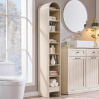 IFBUY 67" Tall Arched Bathroom Storage Cabinet, 8-Tier Modern Farmhouse Storage Cabinet with Adjustable Shelves, Wood Freestanding Cabinet for Bathroom, Living Room, Entryway, Hallway (Cream)