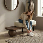 Modern Entryway Bench with Abstract Metal Leg,Wooden Boucle Bench,Upholstered End of Bed Bench,Shoe Changing Bench for Entryway Livingroom Bedroom (140cm/55)