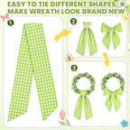 Spring Wreath Sash, 56 Inch Green and White Plaid Front Door Wreath Sash for Holiday Indoor Outdoor Decorations, 1 Pcs