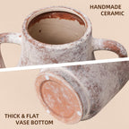 Ceramic Flower Vase with Handles, 11 in Tall Rustic Farmhouse Pottery Vases Decorative Large Vases for Living Room Entryway Kitchen Table Centerpieces Home Decor,Neutral