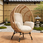 Wicker Chair Egg Shape Indoor, Outdoor Applicable, 400lbs Capacity, 8-Inch Cushion Balcony Chairs(Natural)