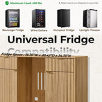 OKD 60" Fluted Coffee Bar Cabinet with Mini Fridge Space, Natural Oak | Mini Fridge Compatible, Built In Charging Station, 3 Stemware Racks, 2 Drawers, 2 Cabinets, Home Bar Cabinet Storage