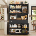 FACBOTALL 74" Pantry Cabinet, Tall Kitchen Pantry Cabinet with 6 Doors and 2 Drawers, Kitchen Hutch with Wide Countertop, Modern Kitchens Cupboard with Adjustable Shelves and Charge Holes, Black