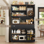 FACBOTALL 74" Pantry Cabinet, Tall Kitchen Pantry Cabinet with 6 Doors and 2 Drawers, Kitchen Hutch with Wide Countertop, Modern Kitchens Cupboard with Adjustable Shelves and Charge Holes, Black
