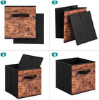Stero Fabric Storage Cubes, 3 Pack Foldable Storage Bins with Handle, 11 Inch Storage Baskets Box for Shelves, Closet, Organizer, Rustic Brown and Black